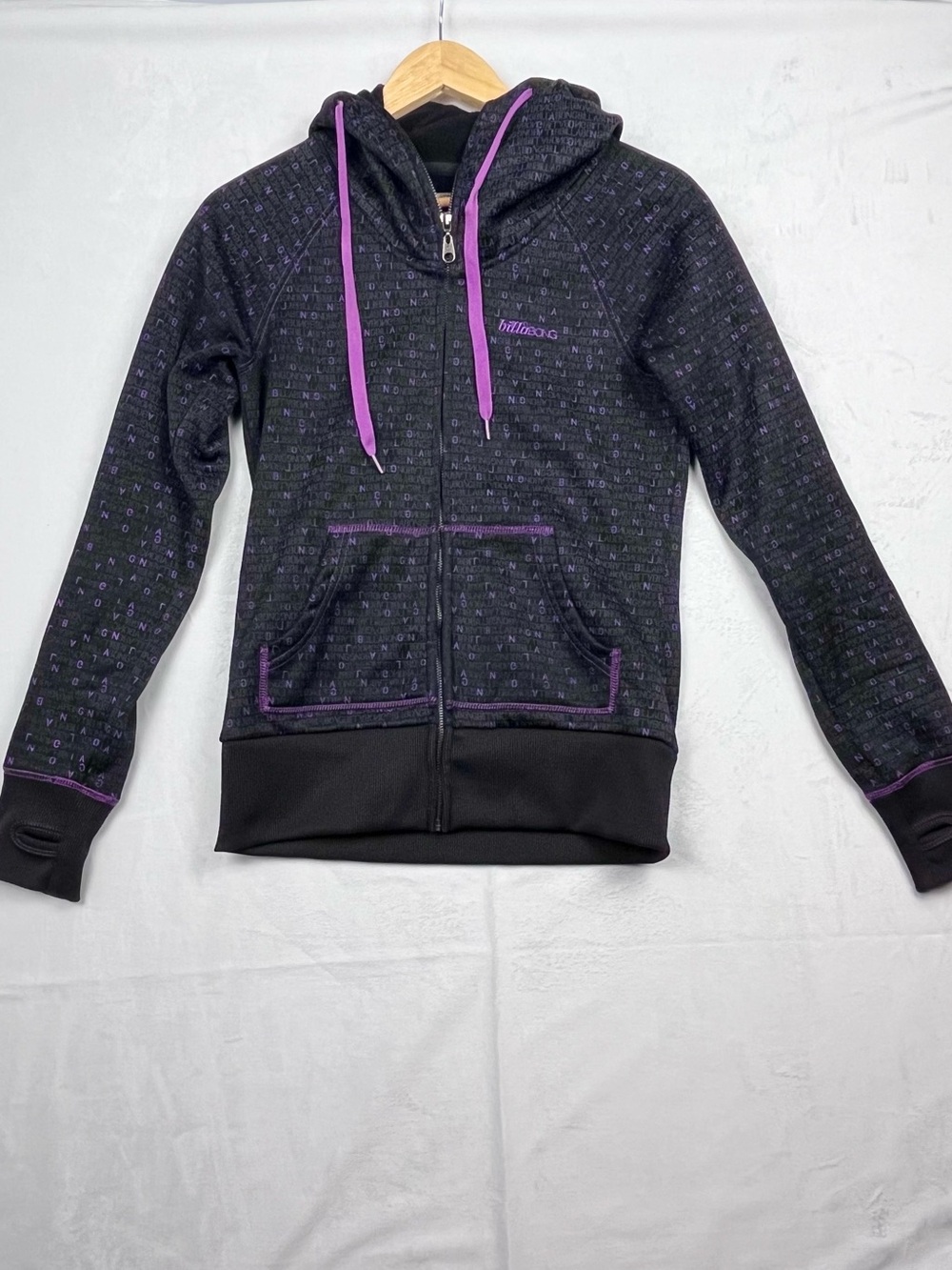 Billabong Full Zip Fleece Hoodie Black & Purple Jacket Women's Medium